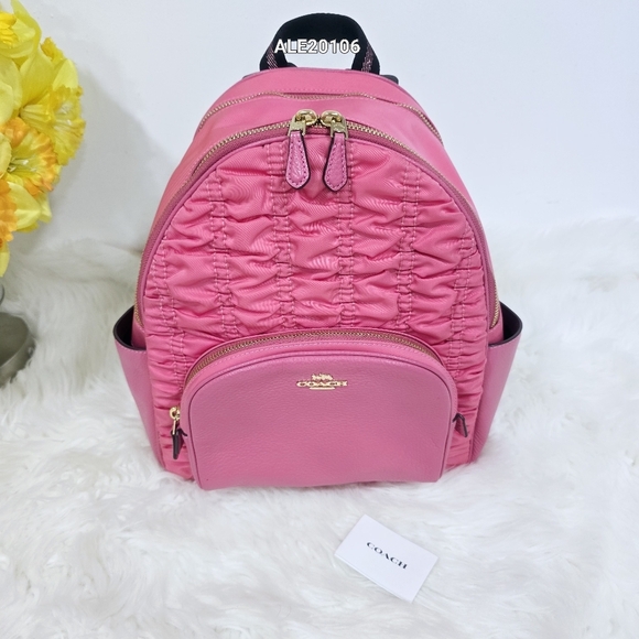 Coach Pink Women's Court Backpack With Ruching C4094 - Picture 1 of 17